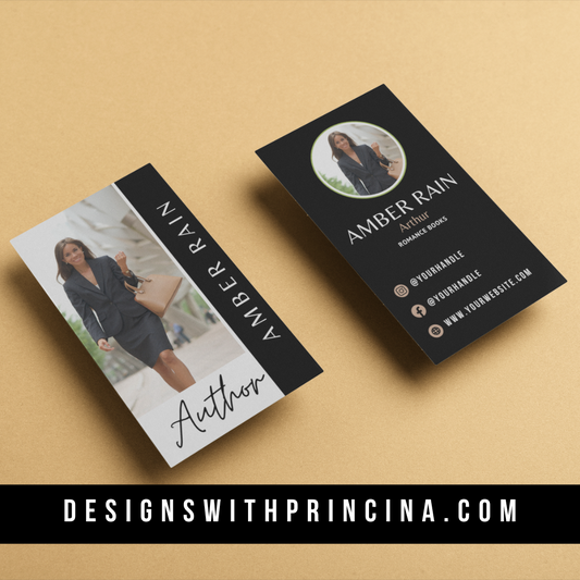 Double Sided Business Cards | Glossy | Standard US Size 3.5 x 2 Inches | Amber Rain Author Theme Design