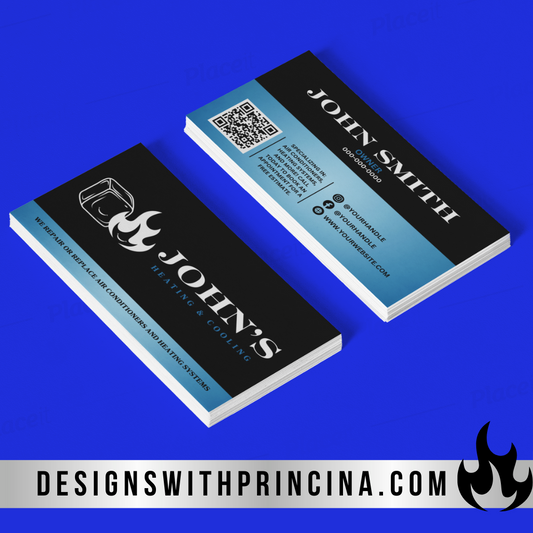 Double Sided Business Cards | Glossy | Standard US Size 3.5 x 2 Inches | Johns Heating and Cooling Theme Design