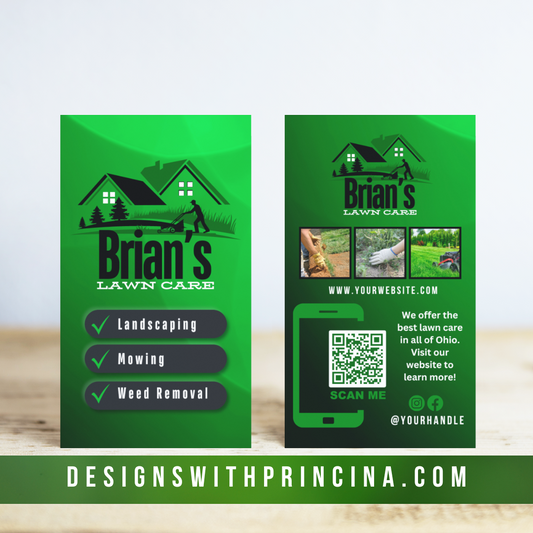 Double Sided Business Cards | Glossy | Standard US Size 3.5 x 2 Inches | Brian's Lawn Care Theme Design