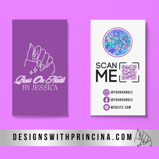 Double Sided Business Cards | Glossy | Standard US Size 3.5 x 2 Inches | Press on Nails by Jessica Theme Design