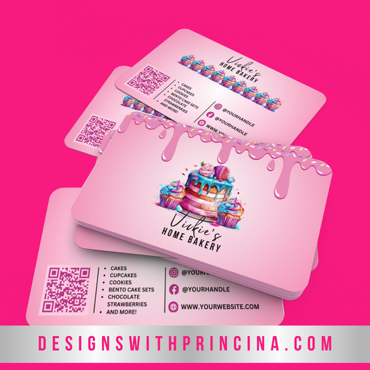 Double Sided Business Cards | Glossy | Standard US Size 3.5 x 2 Inches | Vickie's Home Bakery Theme Design